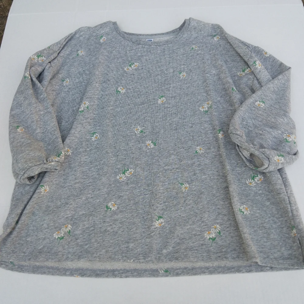 Old Navy French terry Womens size XXL  Daisy print, 3/4 sleeve, tunic pullover - Picture 8 of 8